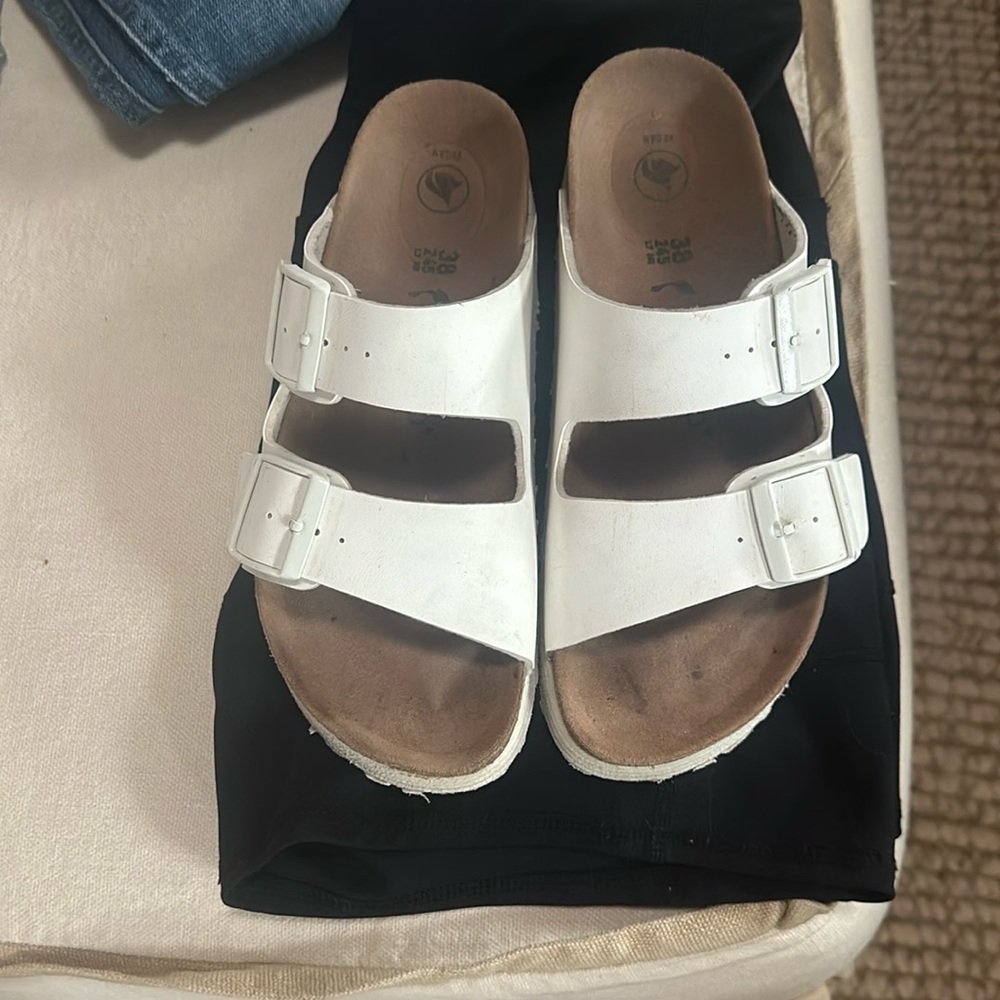 Papillio White Double-Buckle Platform Sandals